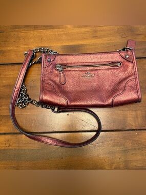 Coach Metallic Burgundy Leather Chain Crossbody Bag